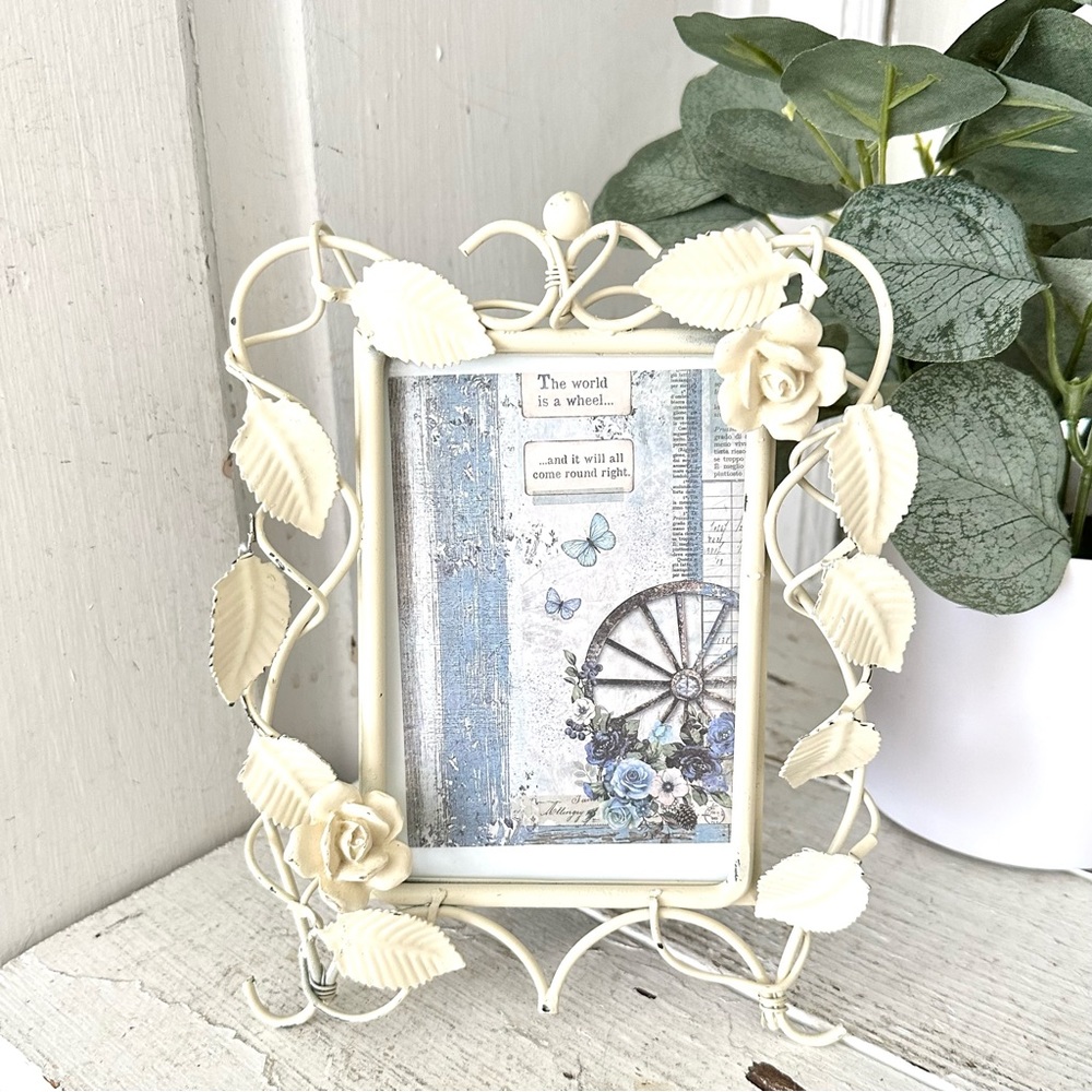 Blue Wheel Cottagecore Butterfly Farmhouse Vintage Frame Floral Leaf Metal Decor